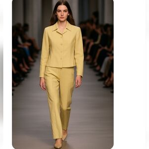Ann Taylor Linen Blend Pale Mustard Yellow Blazer and Pant Suit Set